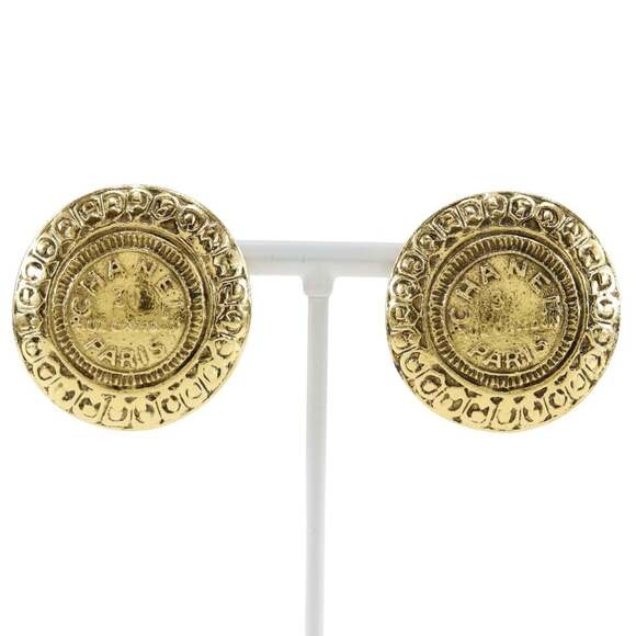CHANEL Authentic Gold Logo Earrings
